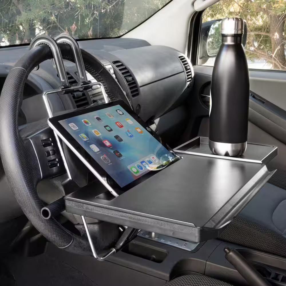 Height Adjustable Steering Wheel & Headrest Laptop Tray | Ergonomic Mobile Car Desk