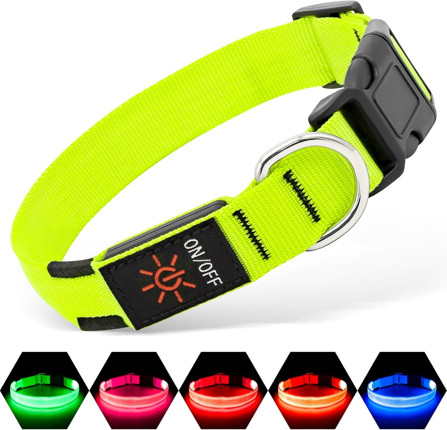 USB Rechargeable LED Light-Up Dog Collar | Reflective High-Visibility Pet Safety Gear