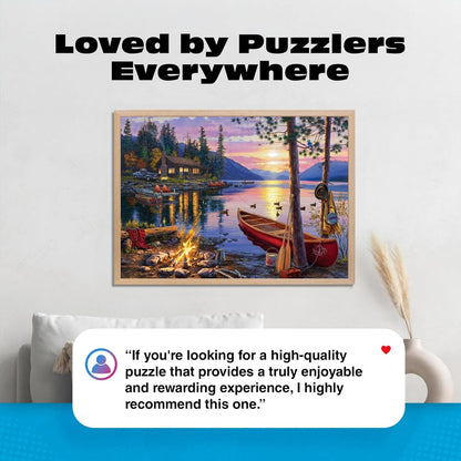 - Canoe Lake 1000 Piece Puzzle- Jigsaw Puzzles – Darrell Bush Cabin Sunset with Poster – Challenging Outdoor Nature Scene