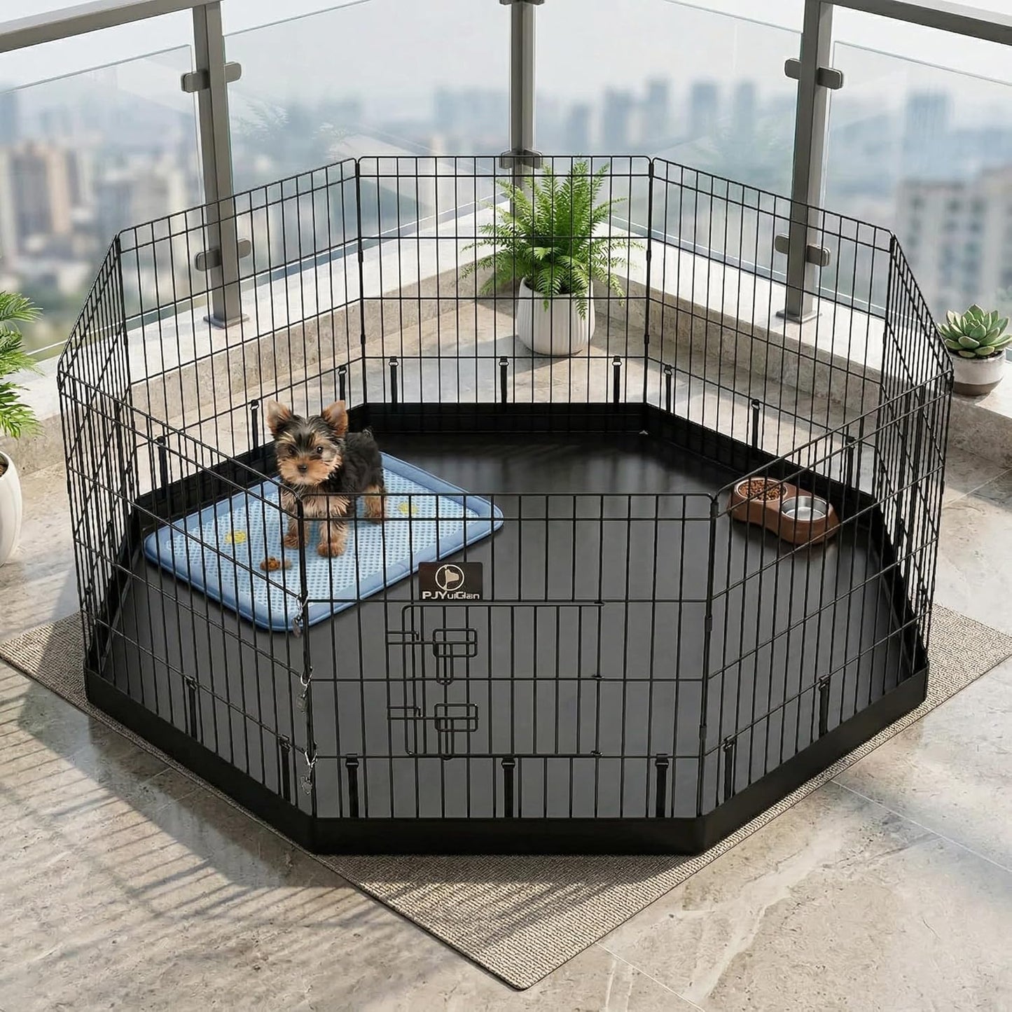 Happy Camper Portable Pet Playpen – Foldable 8-Panel Exercise Pen with Waterproof Base