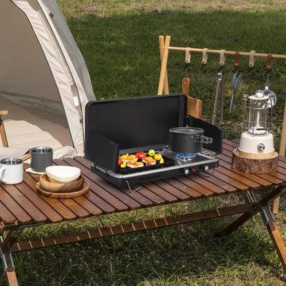 2-Burner Portable Tabletop Propane Gas Grill | RV & Camper Camp Stove (Black)