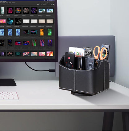 360° Rotating Leather Remote Control Caddy | RV & Camper Tabletop Organizer