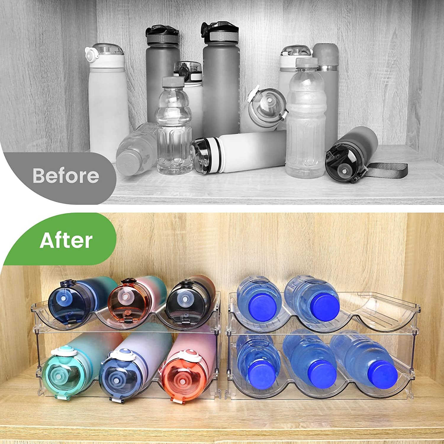 2-Pack Stackable Water Bottle Organizer | Space-Saving RV Cabinet Storage