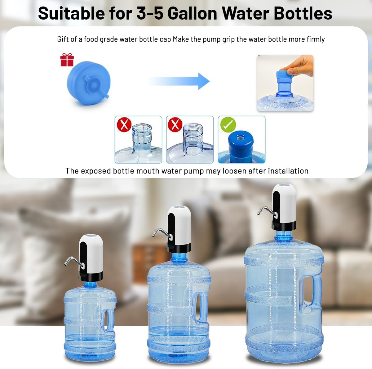 Portable USB Rechargeable Electric Water Pump for 3-5 Gallon Jugs