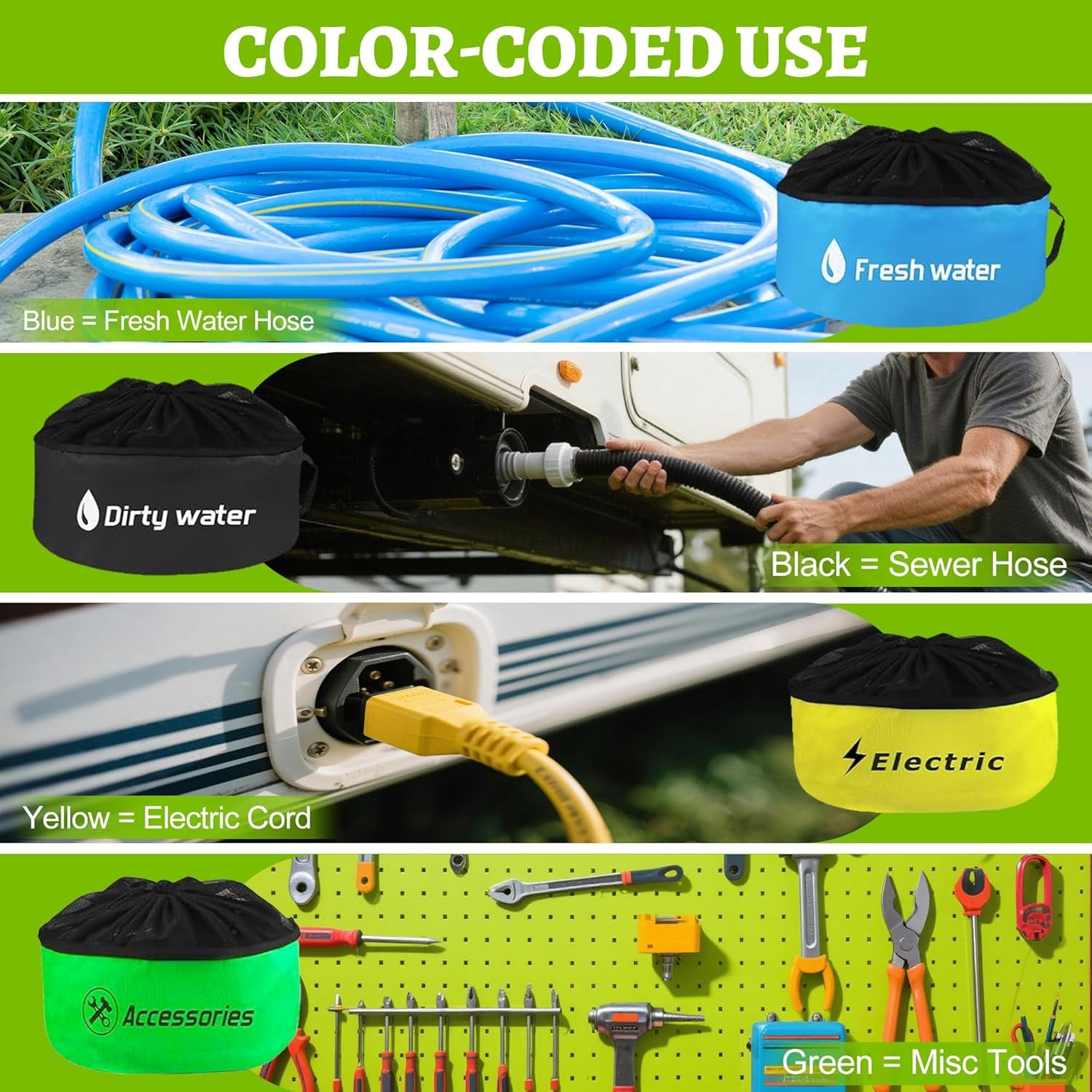 4-Pack Waterproof RV Hose & Cord Storage Bags | Utility Organization Set
