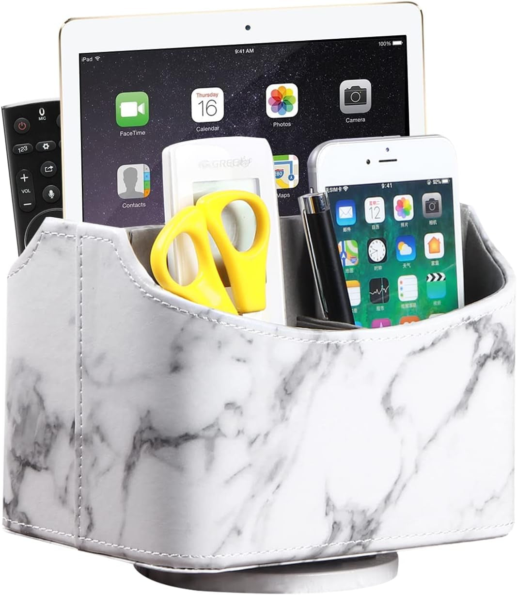 360° Rotating Leather Remote Control Caddy | RV & Camper Tabletop Organizer