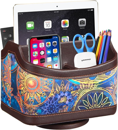 360° Rotating Leather Remote Control Caddy | RV & Camper Tabletop Organizer