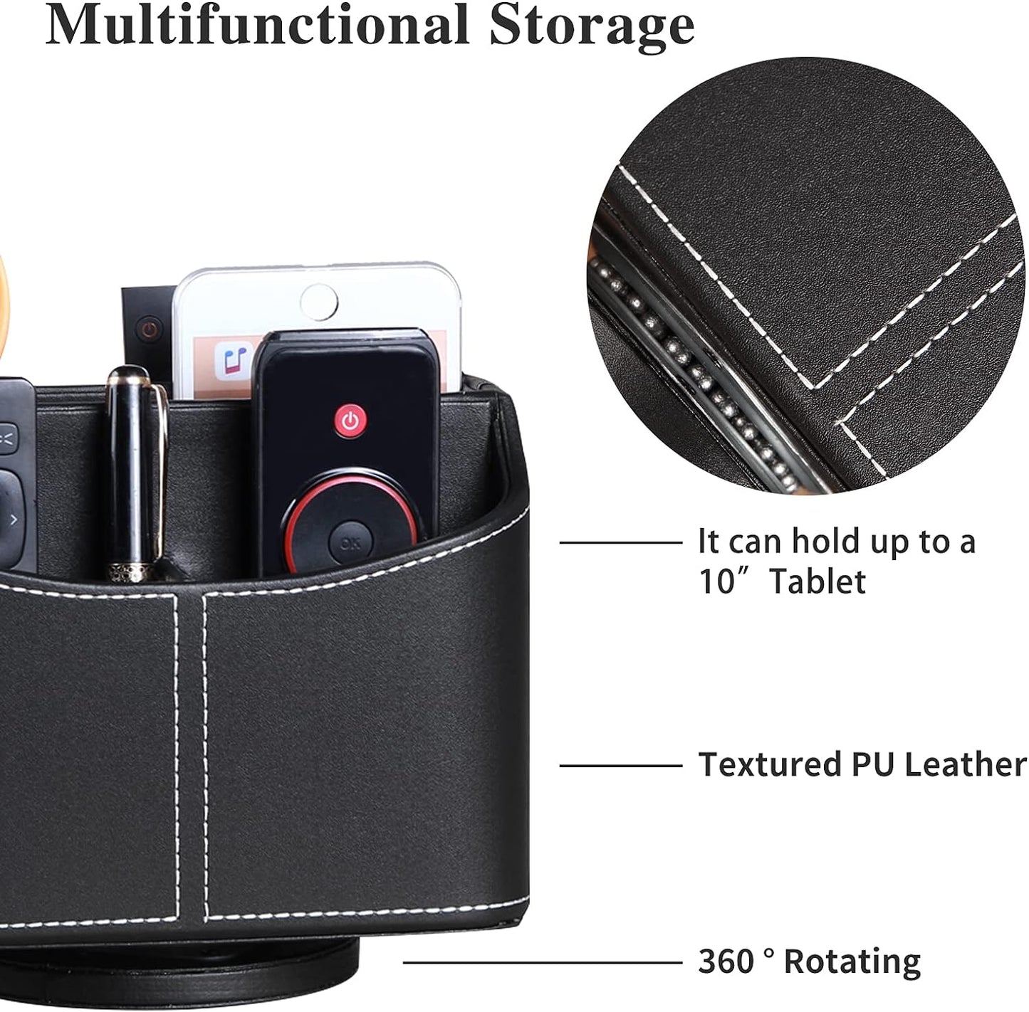 360° Rotating Leather Remote Control Caddy | RV & Camper Tabletop Organizer