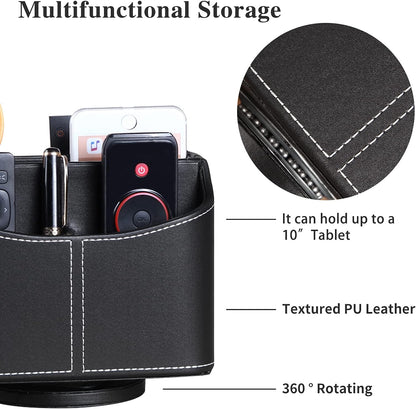 360° Rotating Leather Remote Control Caddy | RV & Camper Tabletop Organizer