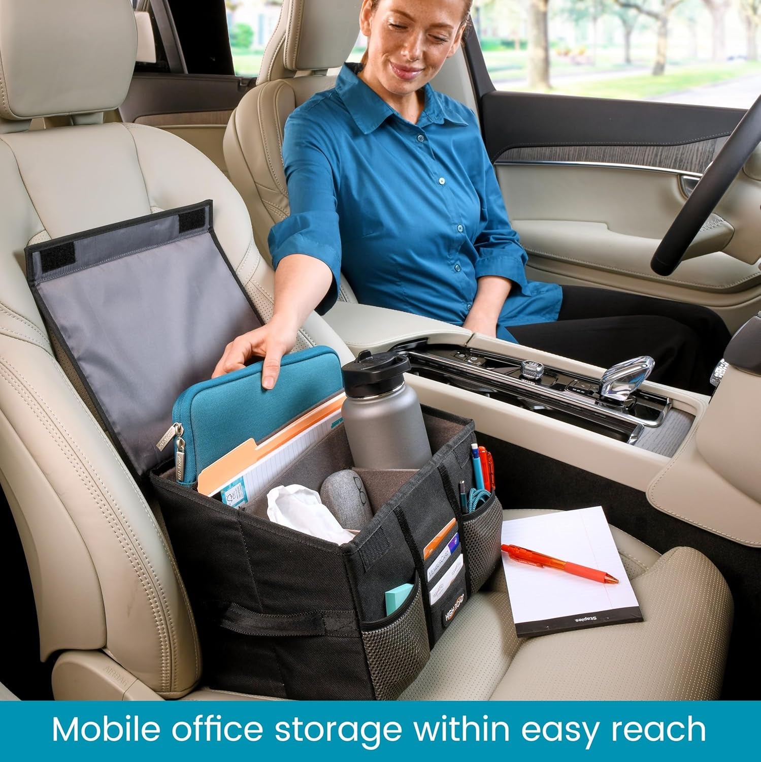 Front Seat Car Office Organizer & Mobile Desk | Truck & Van Storage with Filing Dividers