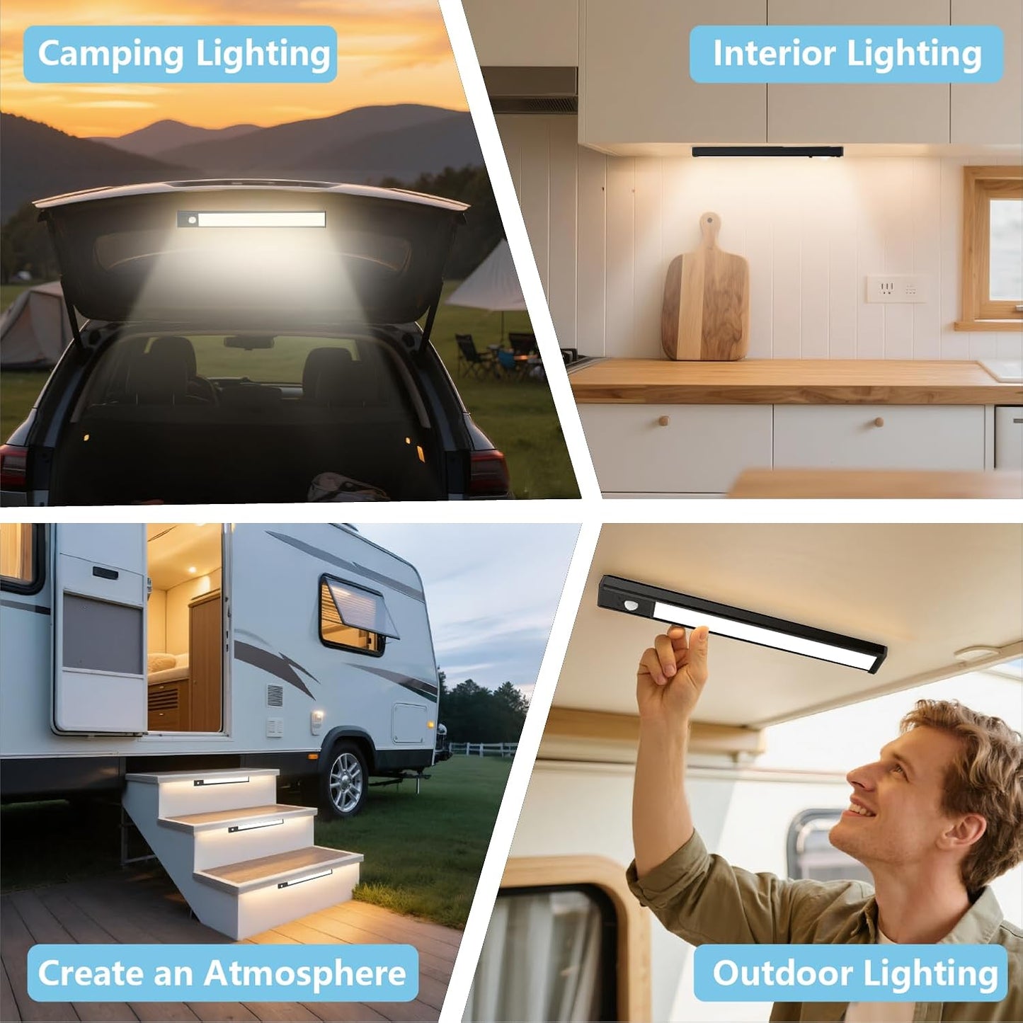 2-Pack Motion Activated RV Step Lights | USB Rechargeable 48-LED Camper Stair Lighting
