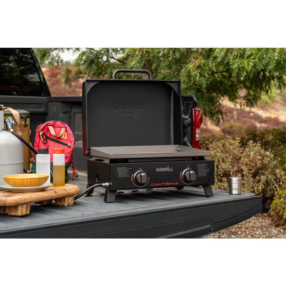 Daytona 2-Burner Portable Flat Top Gas Griddle | Propane Camp Grill with PVC Cover (Black)