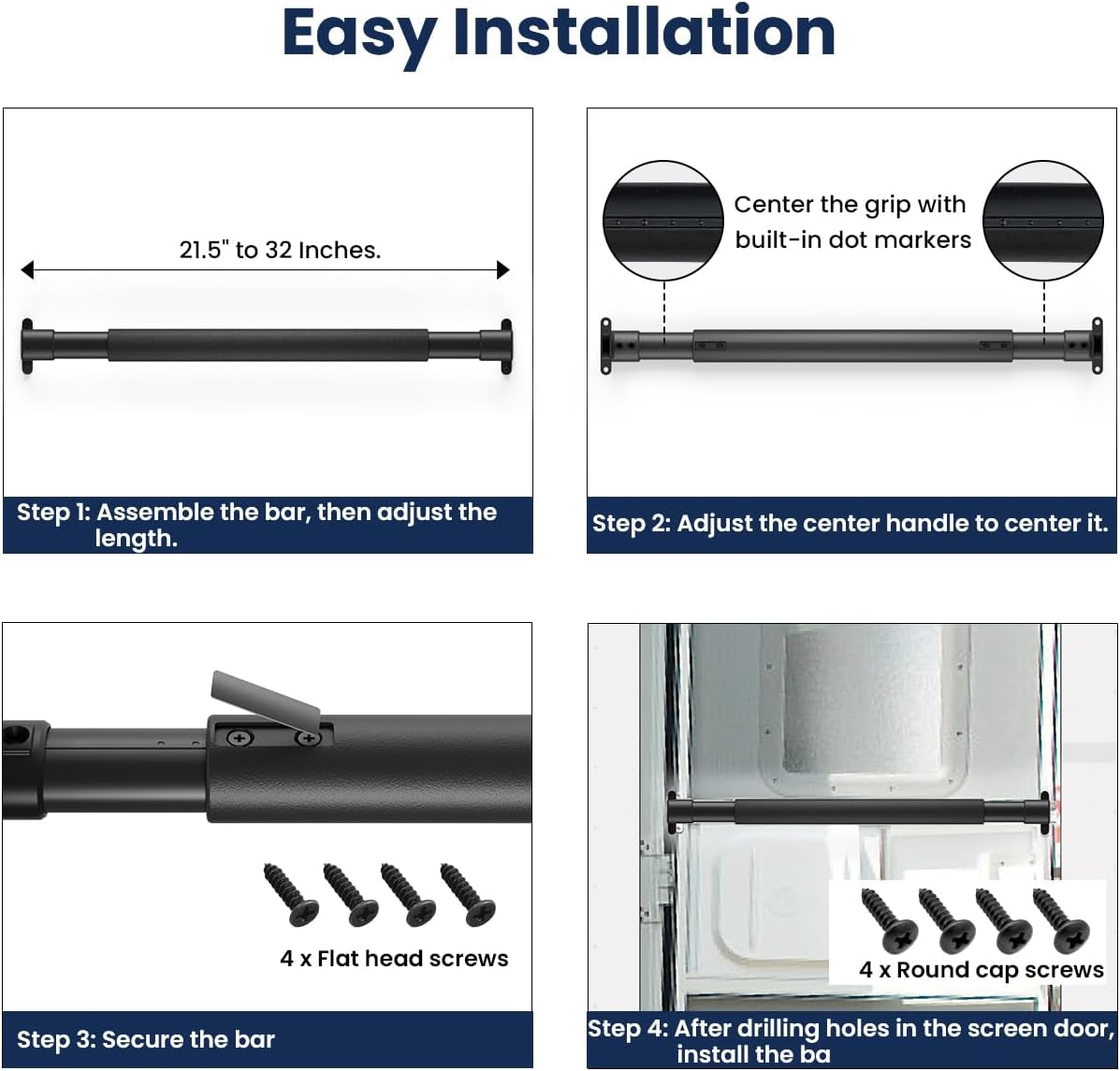 Adjustable RV Screen Door Handle & Grab Bar | Heavy-Duty Camper Door Protector (Black)