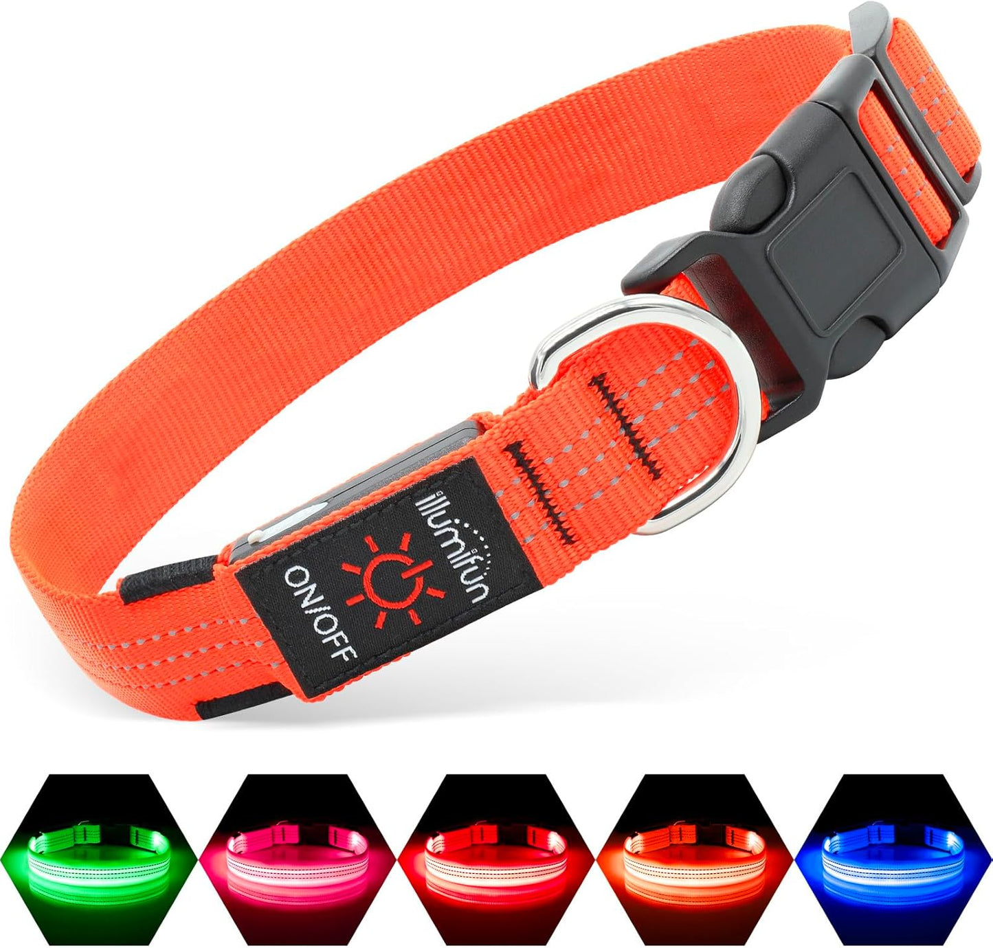USB Rechargeable LED Light-Up Dog Collar | Reflective High-Visibility Pet Safety Gear
