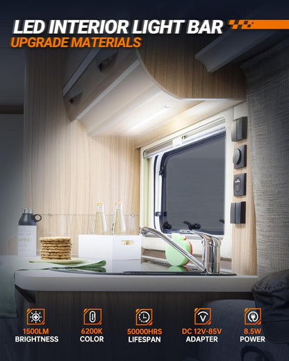 6-Pack 12V LED Interior Light Bars | 1500LM Bright White Camper Van & RV Lighting