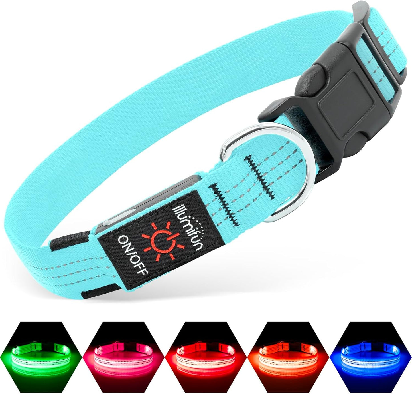 USB Rechargeable LED Light-Up Dog Collar | Reflective High-Visibility Pet Safety Gear