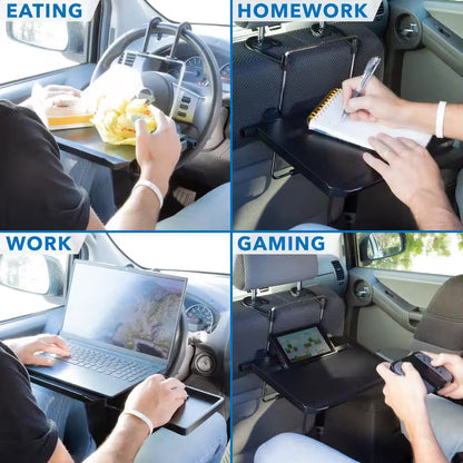Height Adjustable Steering Wheel & Headrest Laptop Tray | Ergonomic Mobile Car Desk