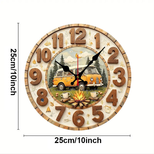 Vintage Camper Van Silent Wooden Wall Clock