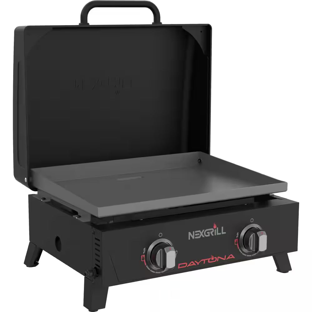 Daytona 2-Burner Portable Flat Top Gas Griddle | Propane Camp Grill with PVC Cover (Black)