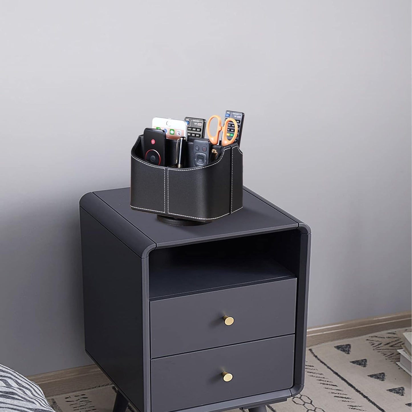 360° Rotating Leather Remote Control Caddy | RV & Camper Tabletop Organizer