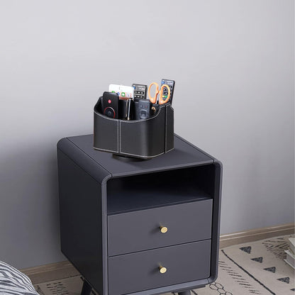 360° Rotating Leather Remote Control Caddy | RV & Camper Tabletop Organizer