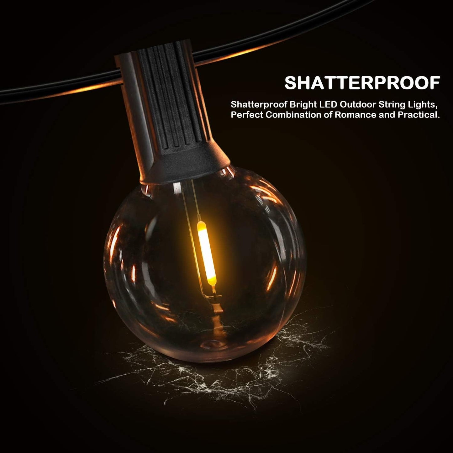 50-Foot Shatterproof LED Globe String Lights | Dimmable Camp & Awning Bistro Lights