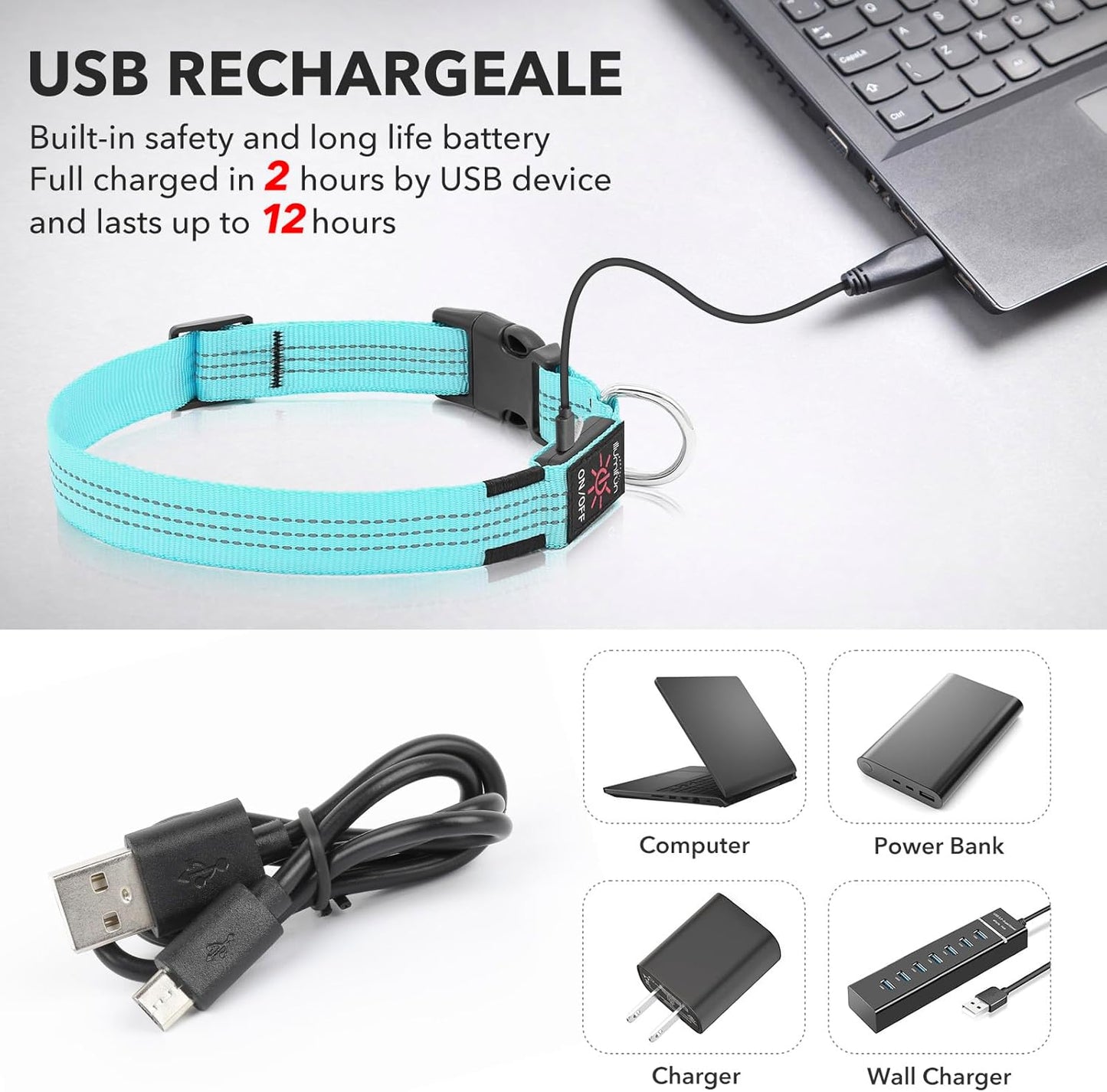 USB Rechargeable LED Light-Up Dog Collar | Reflective High-Visibility Pet Safety Gear