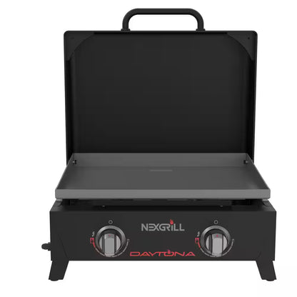 Daytona 2-Burner Portable Flat Top Gas Griddle | Propane Camp Grill with PVC Cover (Black)