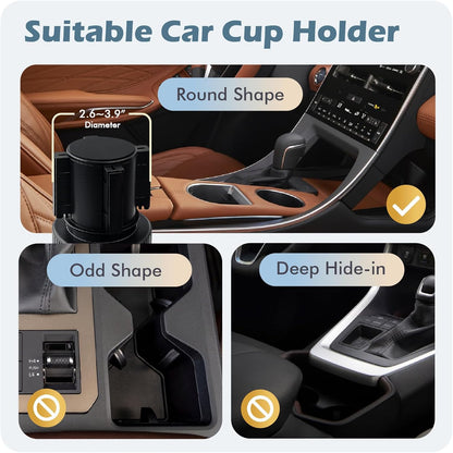 3-in-1 Car Cup Holder Expander & 10.5" Food Tray | 360° Rotating Mobile Dining Table