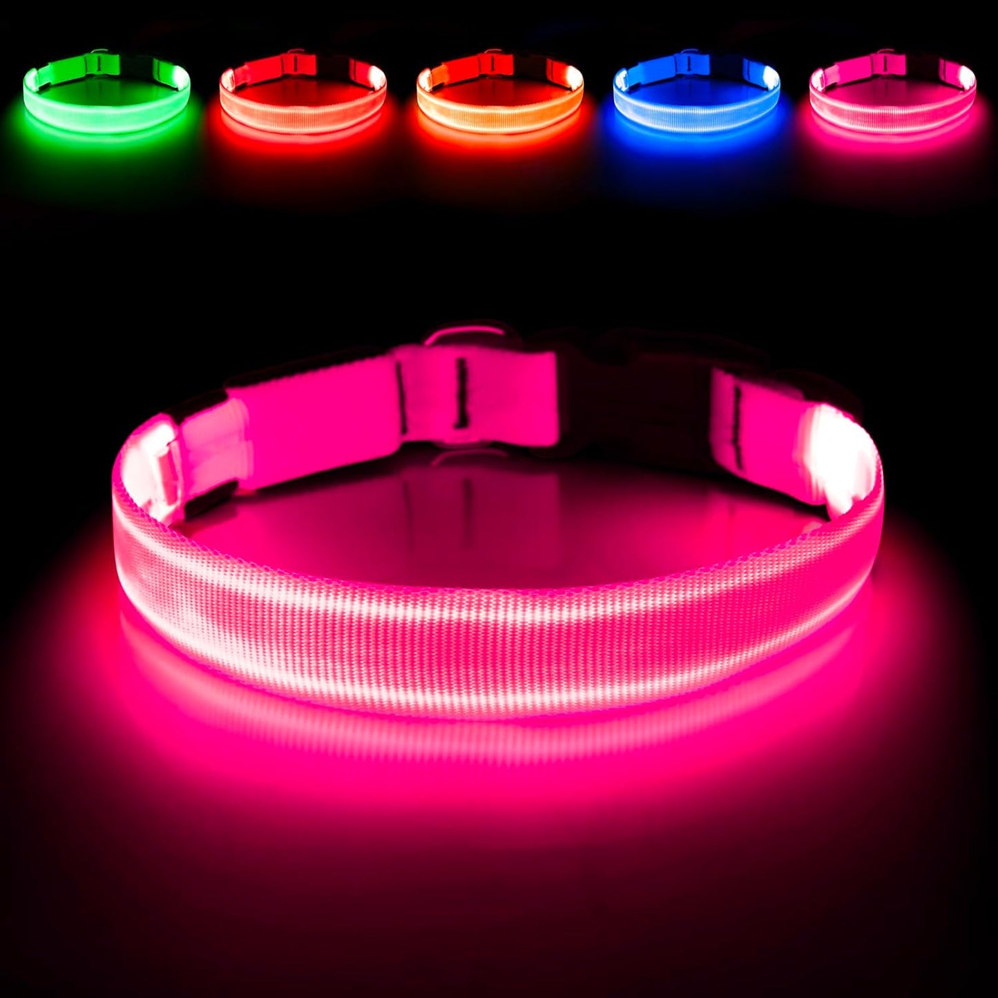 USB Rechargeable LED Light-Up Dog Collar | Reflective High-Visibility Pet Safety Gear