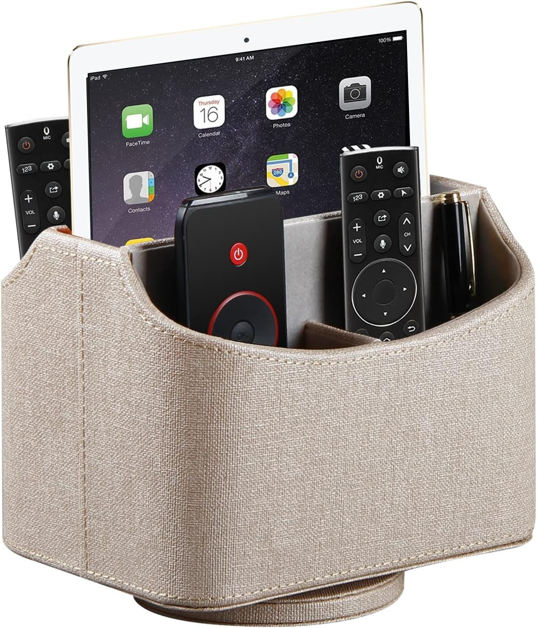 360° Rotating Leather Remote Control Caddy | RV & Camper Tabletop Organizer