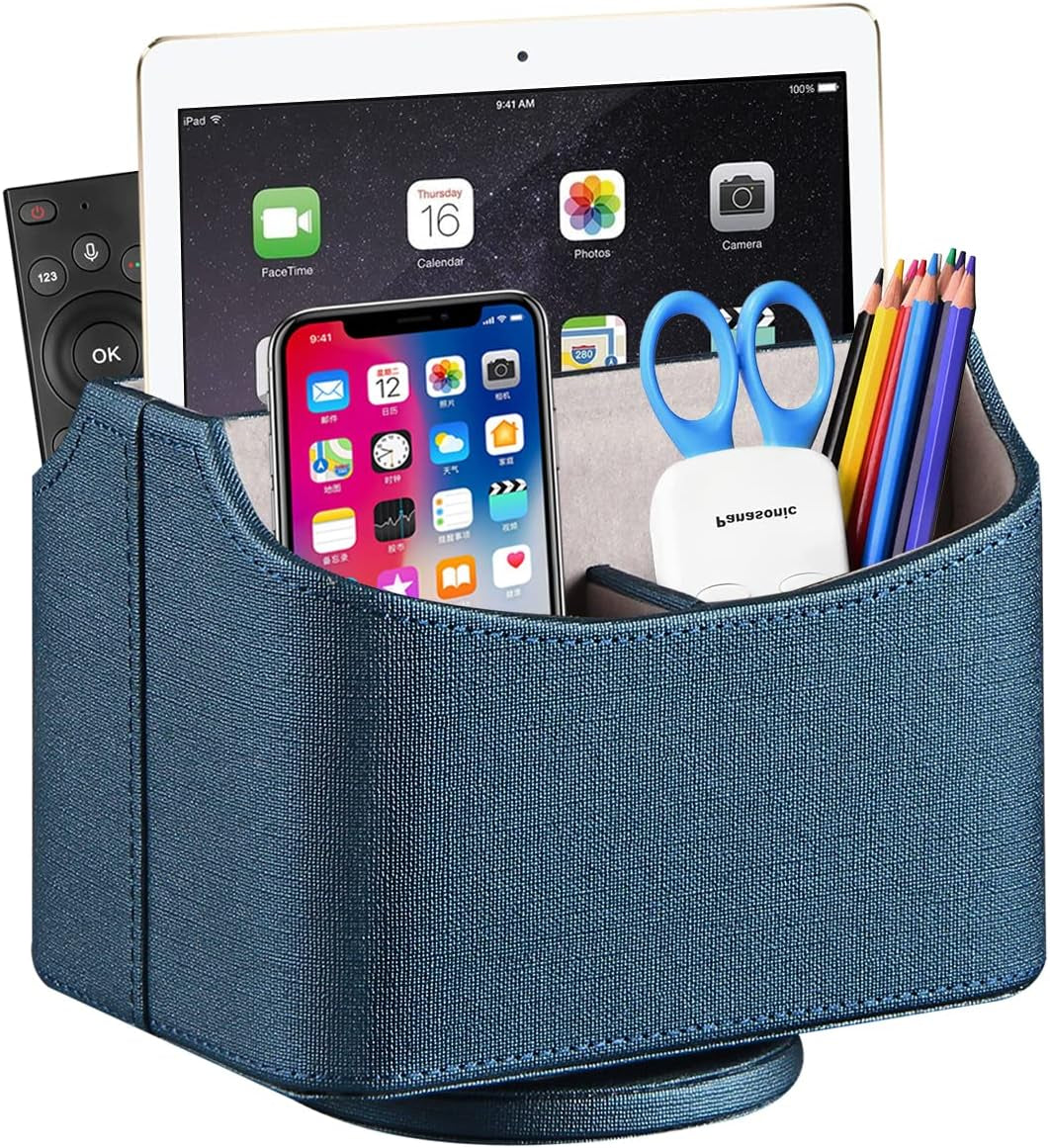 360° Rotating Leather Remote Control Caddy | RV & Camper Tabletop Organizer