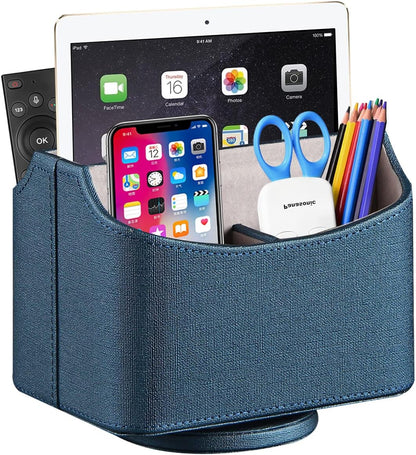 360° Rotating Leather Remote Control Caddy | RV & Camper Tabletop Organizer