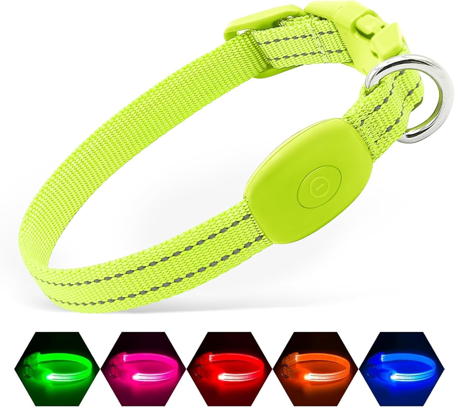 USB Rechargeable LED Light-Up Dog Collar | Reflective High-Visibility Pet Safety Gear