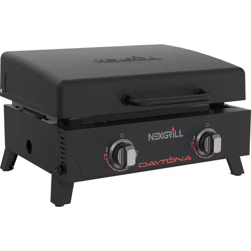 Daytona 2-Burner Portable Flat Top Gas Griddle | Propane Camp Grill with PVC Cover (Black)