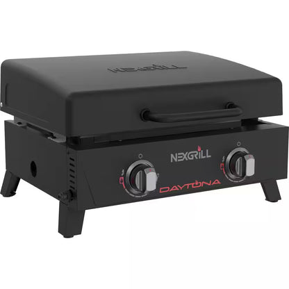Daytona 2-Burner Portable Flat Top Gas Griddle | Propane Camp Grill with PVC Cover (Black)