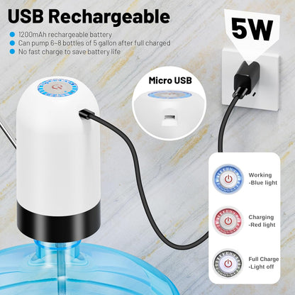 Portable USB Rechargeable Electric Water Pump for 3-5 Gallon Jugs