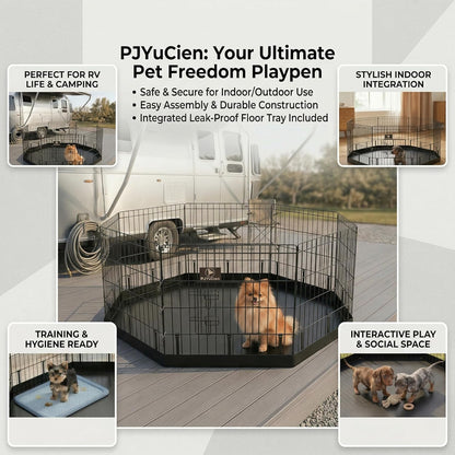 Happy Camper Portable Pet Playpen – Foldable 8-Panel Exercise Pen with Waterproof Base