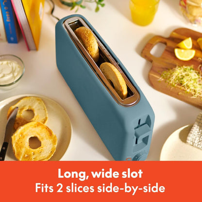 Ultra-Slim 2-Slice Long Slot Toaster | Space-Saving RV & Camper Kitchen (Surf) 900 Watt