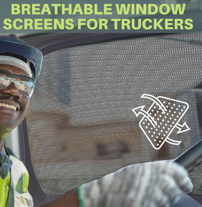 2-Pack Breathable Truck Window Sun Shades | Slip-On Mesh Bug Screen & Heat Shield