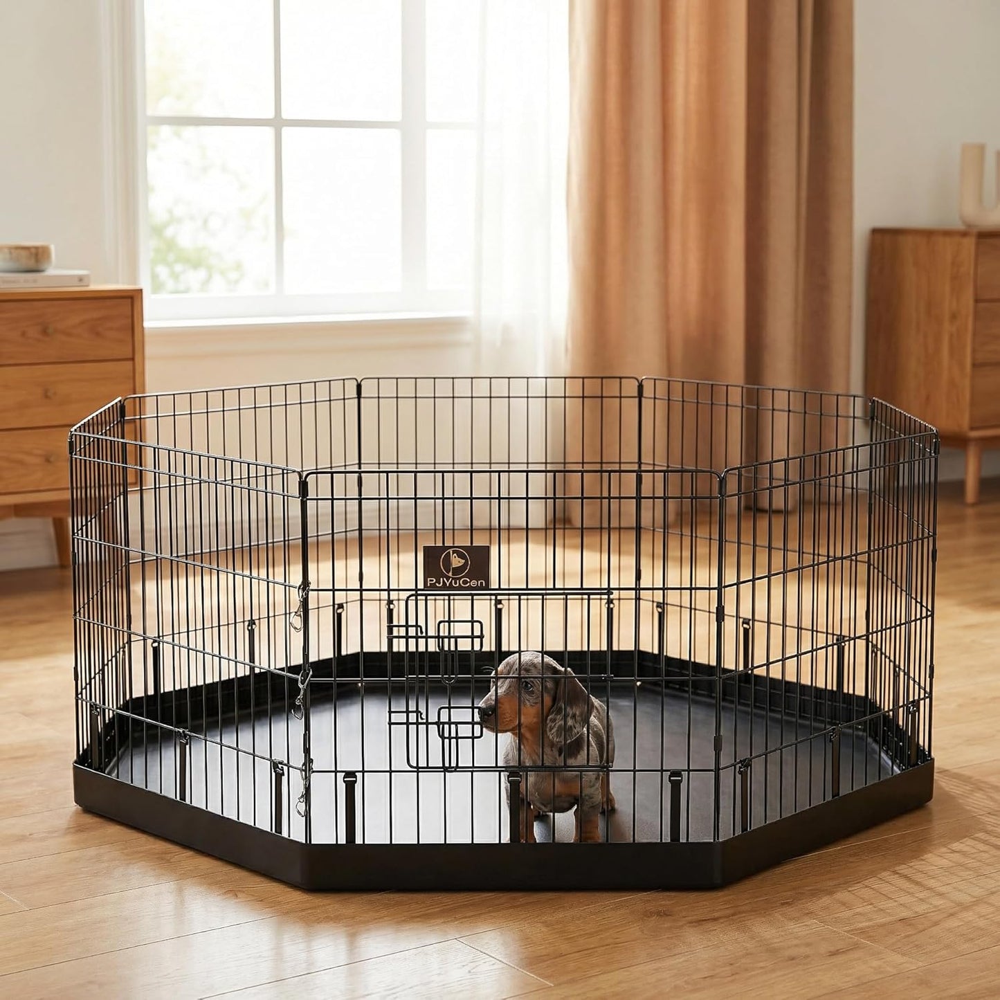 Happy Camper Portable Pet Playpen – Foldable 8-Panel Exercise Pen with Waterproof Base