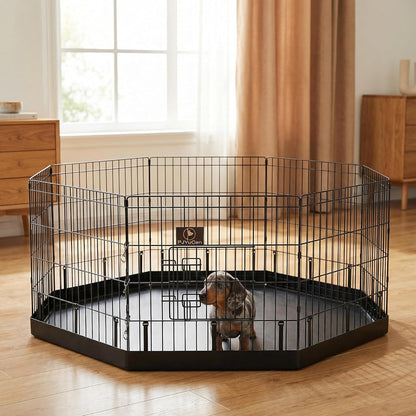 Happy Camper Portable Pet Playpen – Foldable 8-Panel Exercise Pen with Waterproof Base