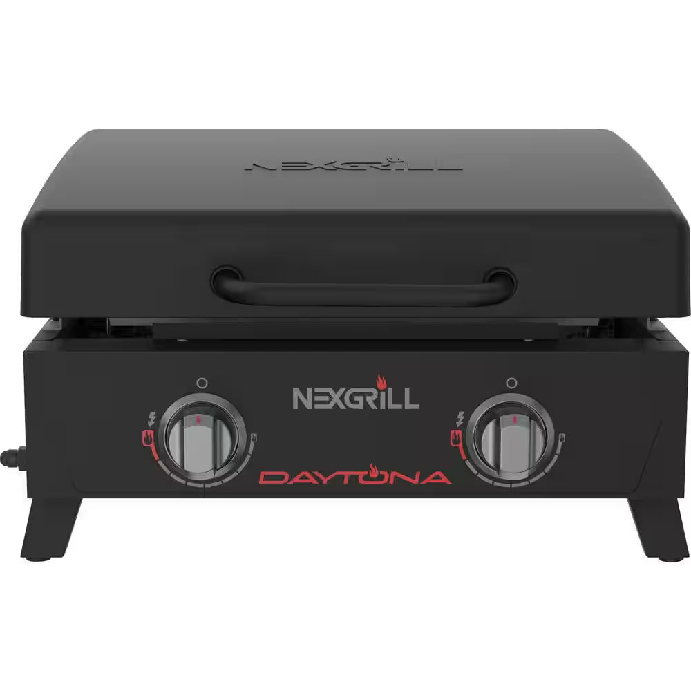 Daytona 2-Burner Portable Flat Top Gas Griddle | Propane Camp Grill with PVC Cover (Black)