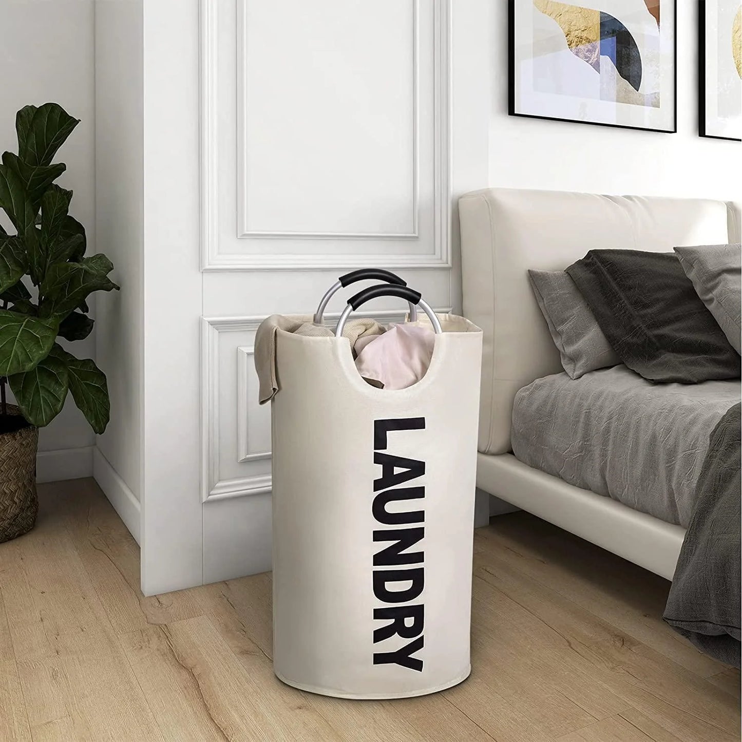 82L Collapsible Laundry Hamper | Waterproof Freestanding Basket for RVs & Van Life (Beige)