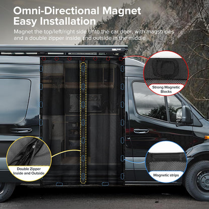 Van Bug Screen with Strong Magnetic Fixation and Closure, Sliding Van Door Curtain Fits Mercedes Sprinter Mid/High Roof & Ford Transit Mid/High Roof, Easy to Install and Remove, 83"(H) X 59"(W)