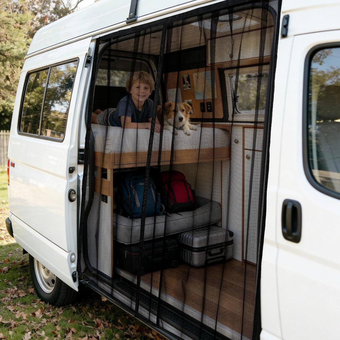 Van Bug Screen with Strong Magnetic Fixation and Closure, Sliding Van Door Curtain Fits Mercedes Sprinter Mid/High Roof & Ford Transit Mid/High Roof, Easy to Install and Remove, 83"(H) X 59"(W)