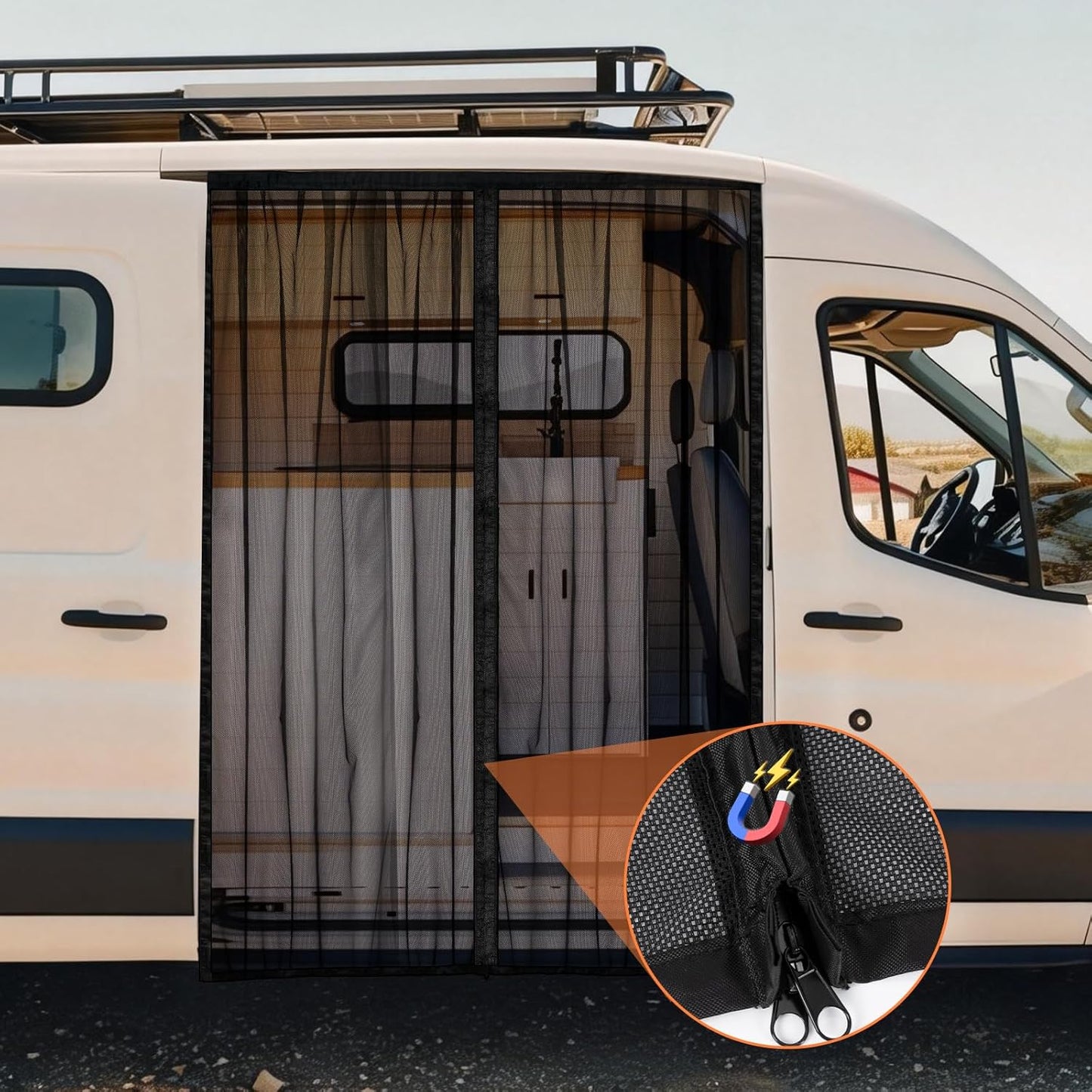 Van Bug Screen with Strong Magnetic Fixation and Closure, Sliding Van Door Curtain Fits Mercedes Sprinter Mid/High Roof & Ford Transit Mid/High Roof, Easy to Install and Remove, 83"(H) X 59"(W)