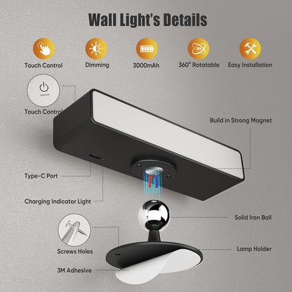 Rechargeable 360° Magnetic Wall Sconce & Portable Flashlight (2-Pack)
