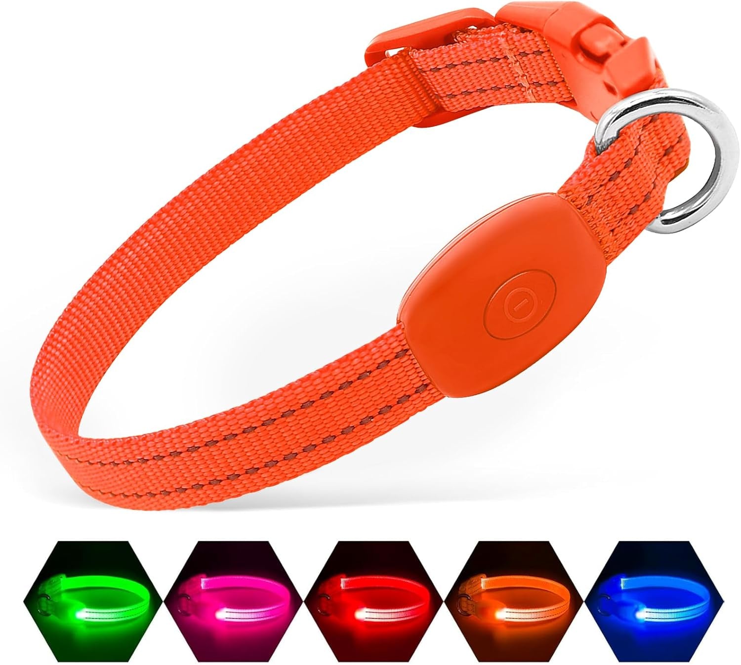 USB Rechargeable LED Light-Up Dog Collar | Reflective High-Visibility Pet Safety Gear