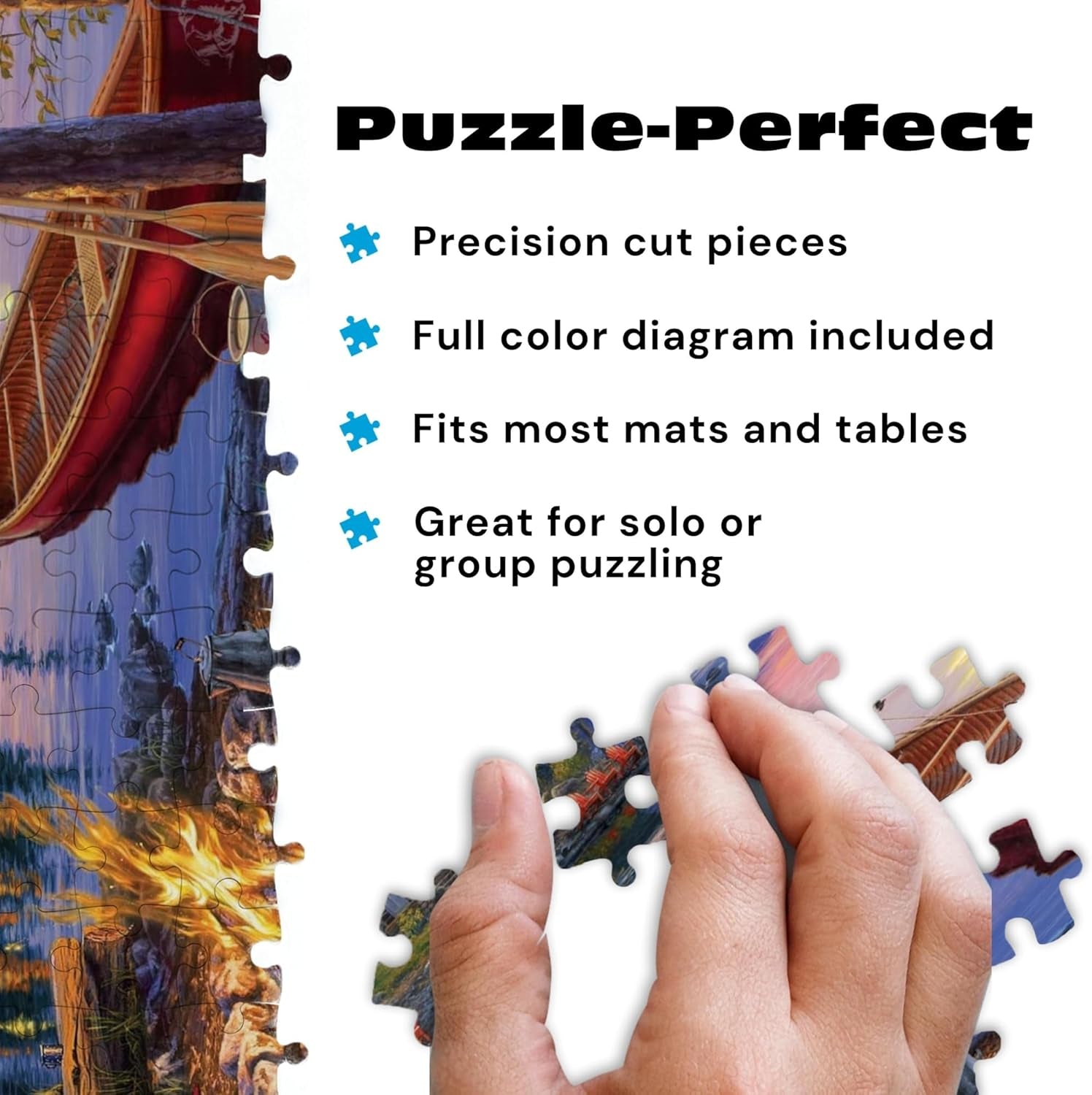 - Canoe Lake 1000 Piece Puzzle- Jigsaw Puzzles – Darrell Bush Cabin Sunset with Poster – Challenging Outdoor Nature Scene
